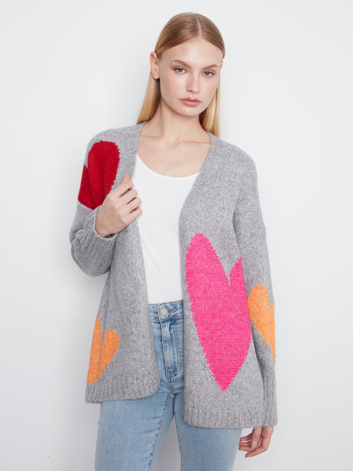 Heather Grey Colourful Heart Cardigan