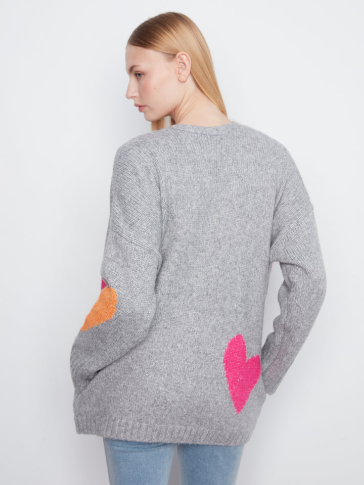 Heather Grey Colourful Heart Cardigan