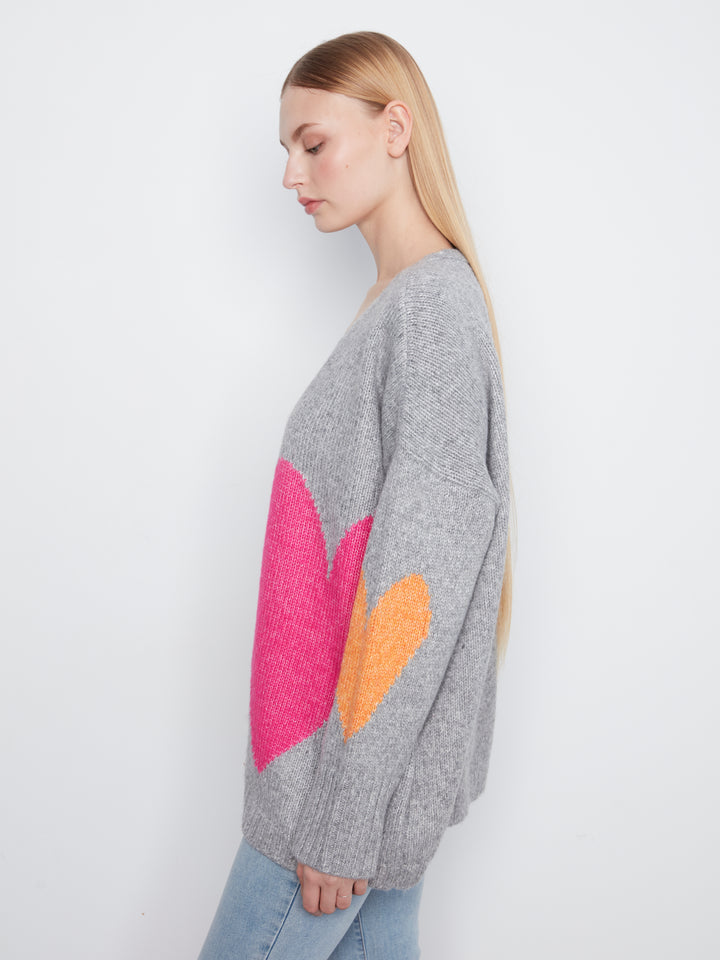 Heather Grey Colourful Heart Cardigan