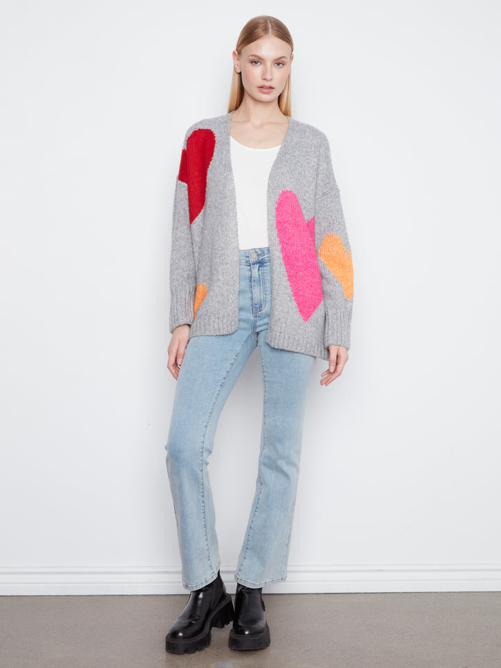 Heather Grey Colourful Heart Cardigan