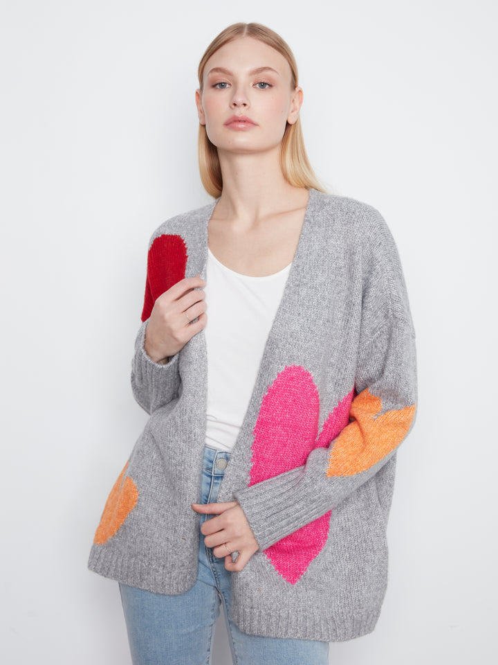 Heather Grey Colourful Heart Cardigan