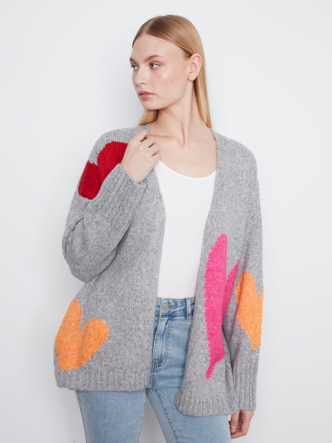 Heather Grey Colourful Heart Cardigan