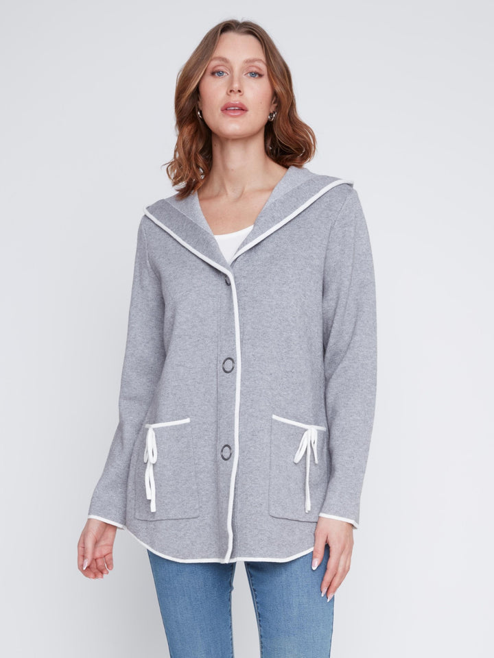 Heather Grey Contrast Trim Hooded Cardigan