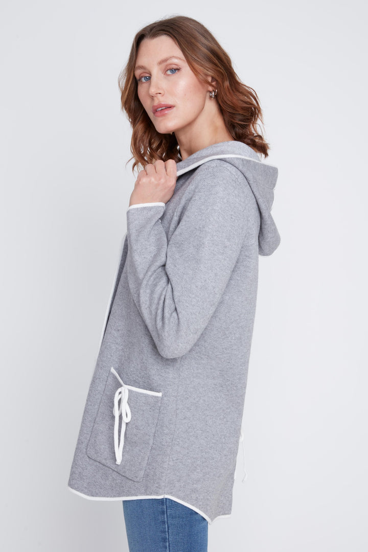 Heather Grey Contrast Trim Hooded Cardigan
