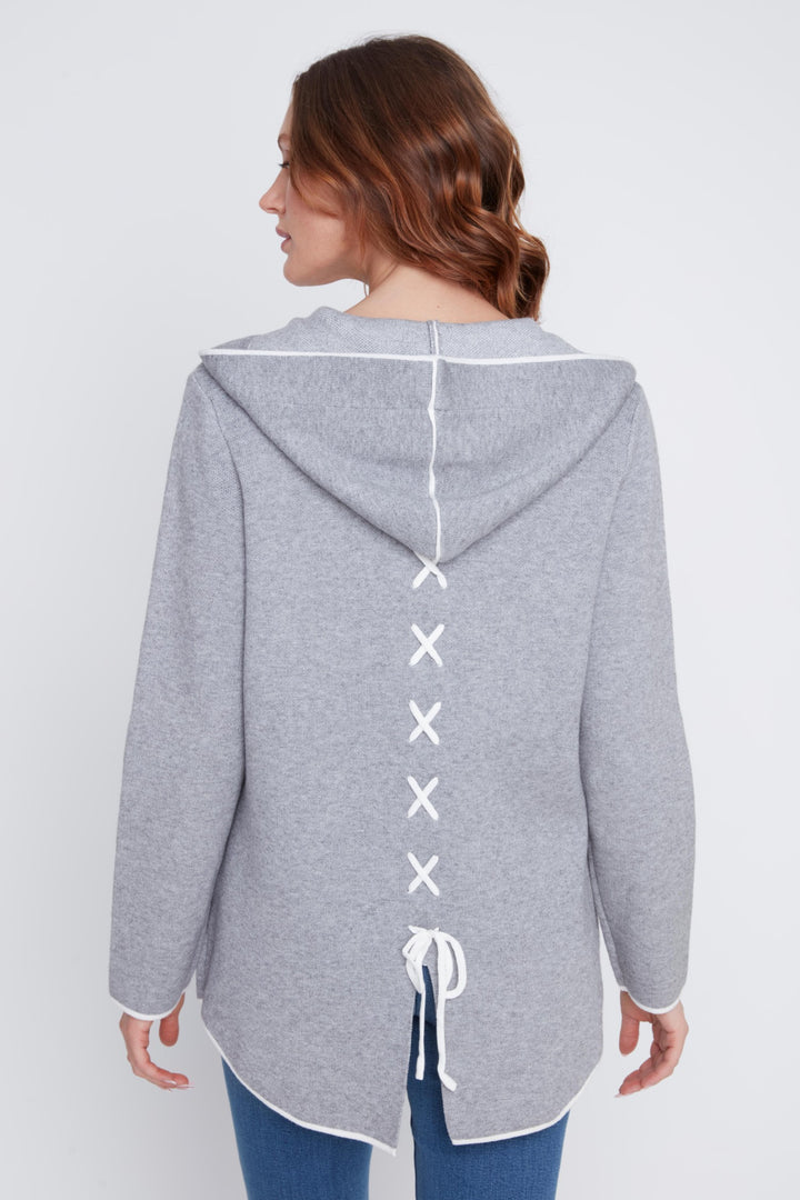 Heather Grey Contrast Trim Hooded Cardigan