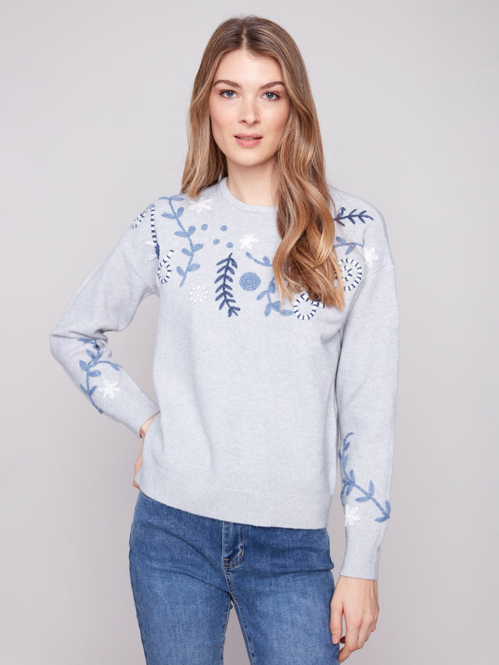 Heather Grey Embroidered Sweater