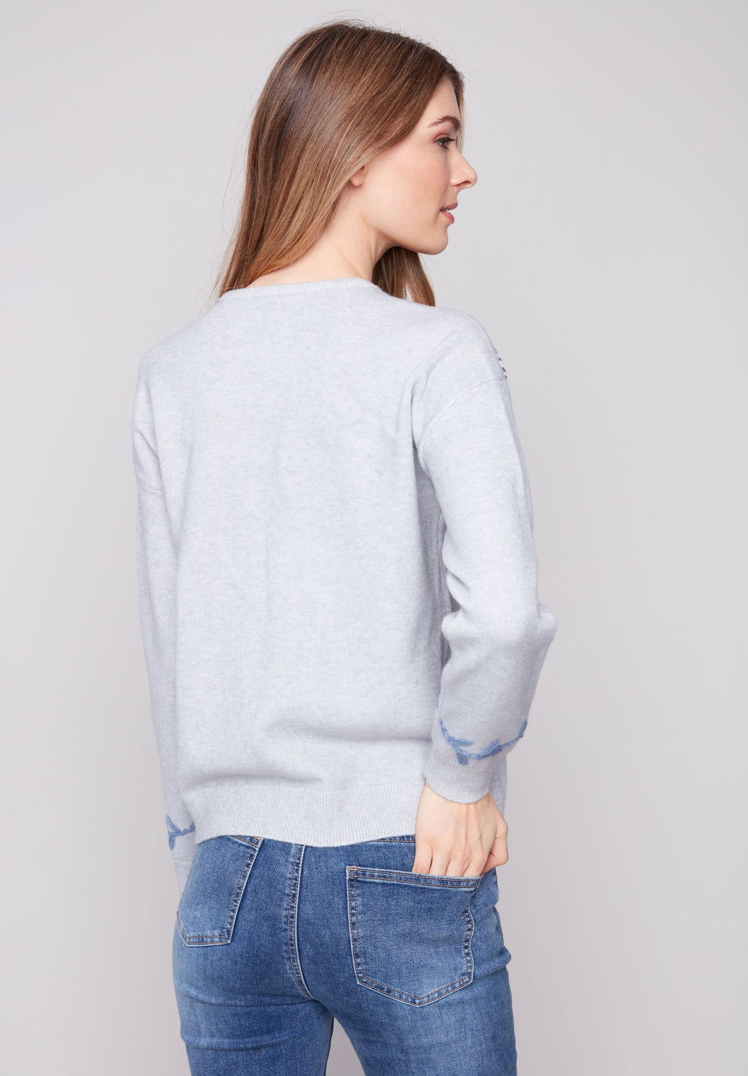 Heather Grey Embroidered Sweater