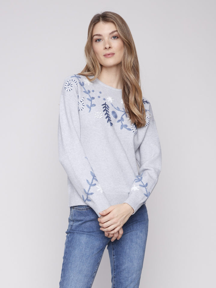 Heather Grey Embroidered Sweater