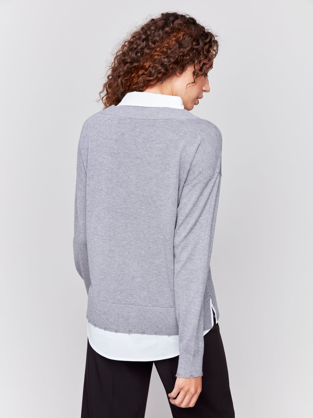 Heather Grey Fooler Sweater With Shirt Collar