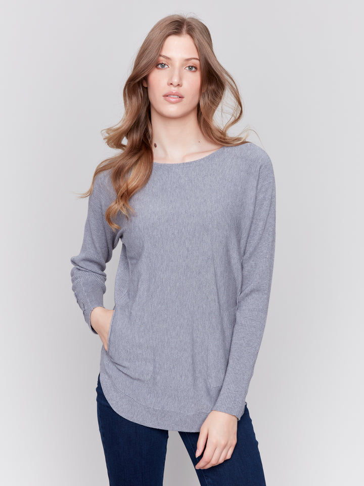 Heather Grey Lace-up Cuff Sweater