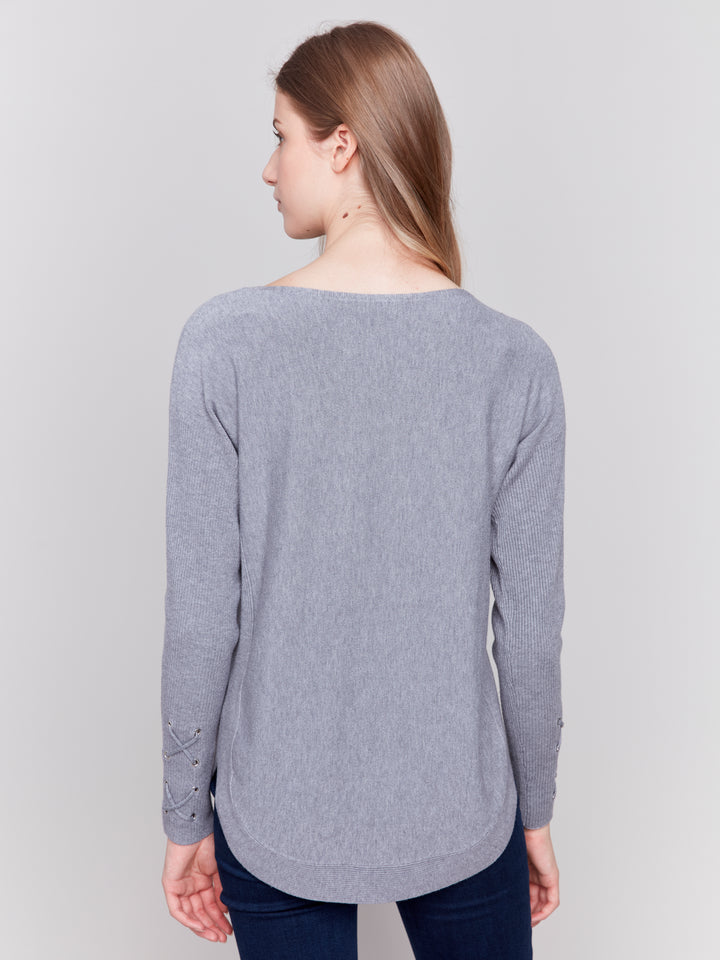 Heather Grey Lace-up Cuff Sweater