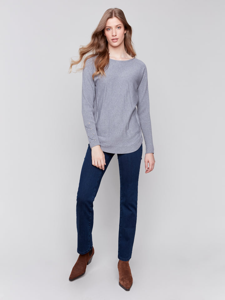 Heather Grey Lace-up Cuff Sweater