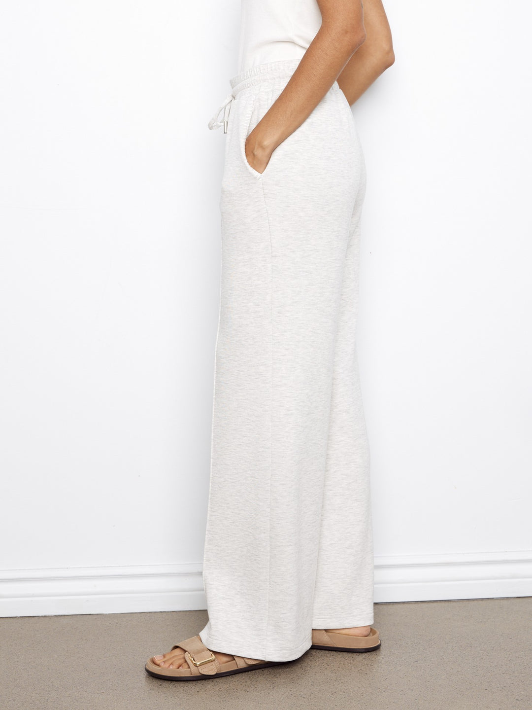 Heather Grey Pintuck Wide Leg Scuba Jogger Pant