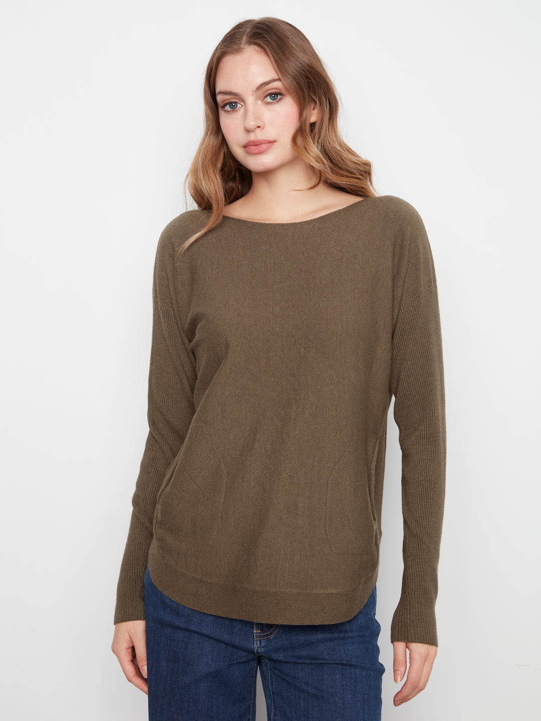 Heather Moss Lace-Up Back Plushy Knit Sweater