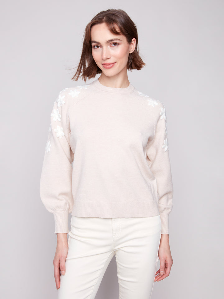 Heather Oat Embroidered Sweater