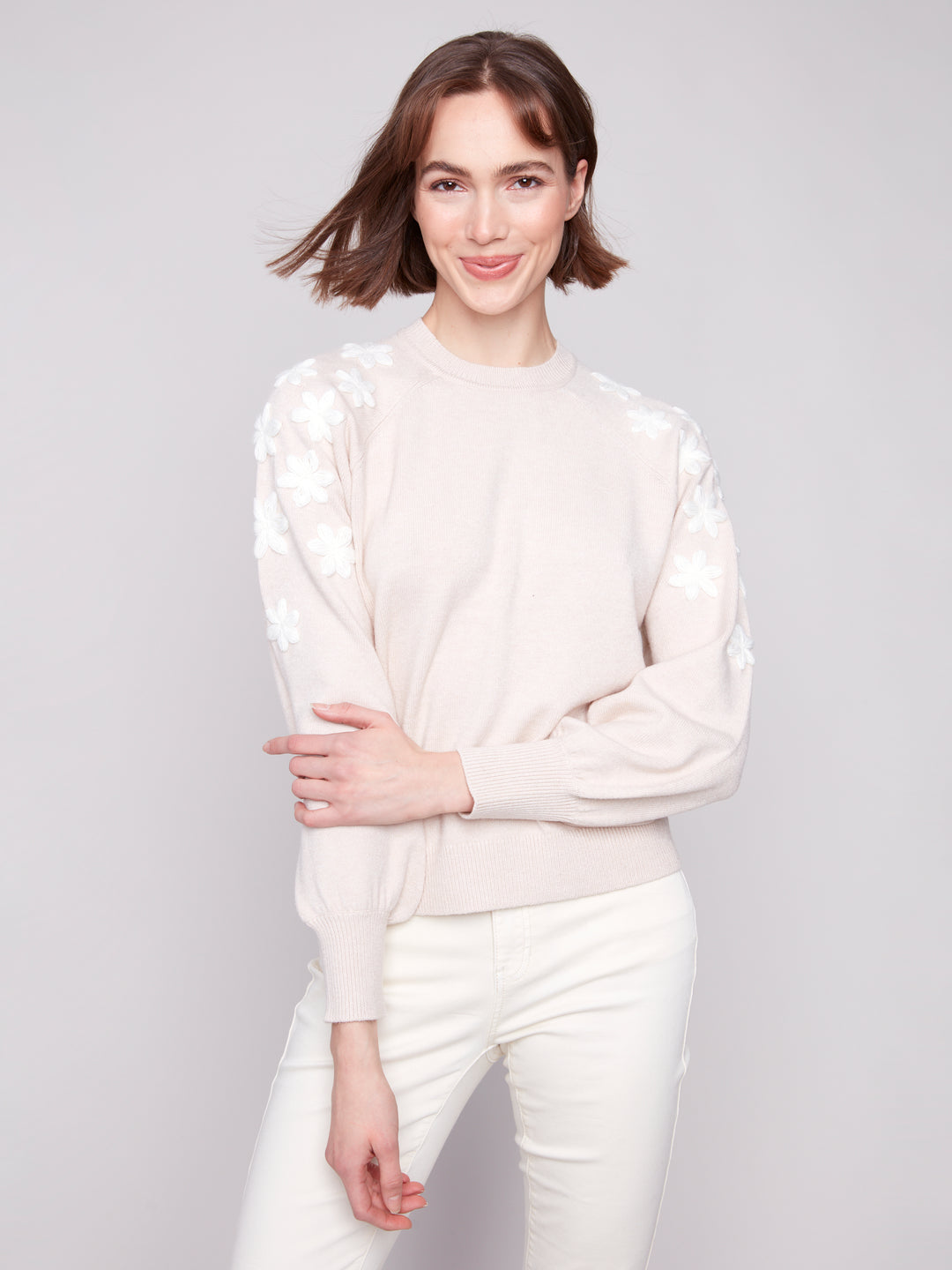 Heather Oat Embroidered Sweater