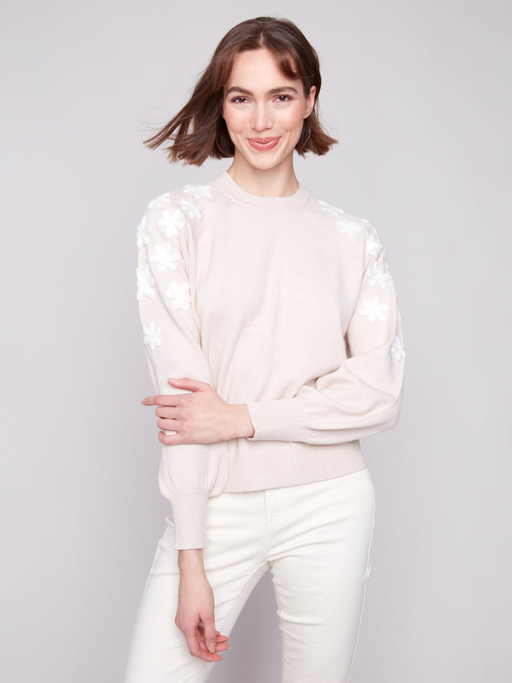 Heather Oat Embroidered Sweater