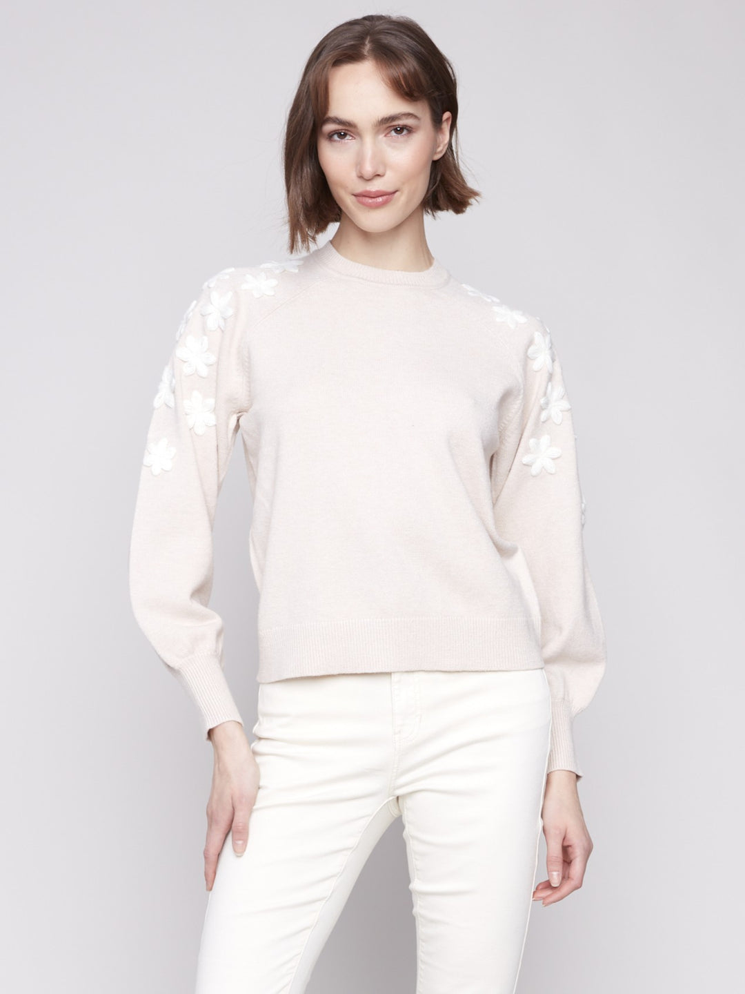 Heather Oat Embroidered Sweater