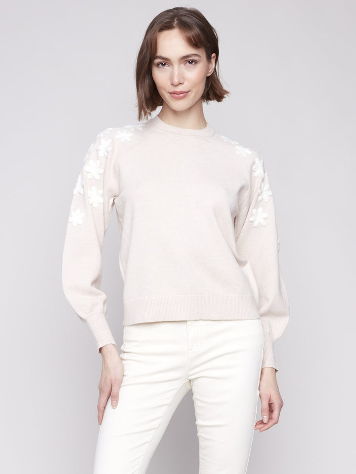 Heather Oat Embroidered Sweater