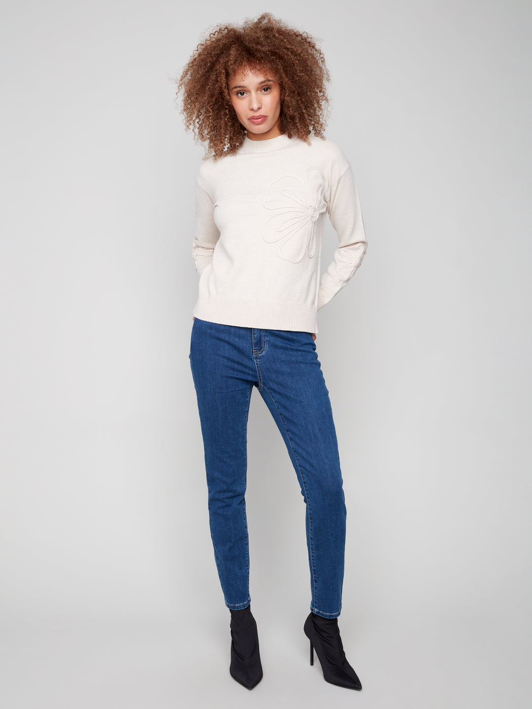 Heather Oat Soutache Detail Sweater