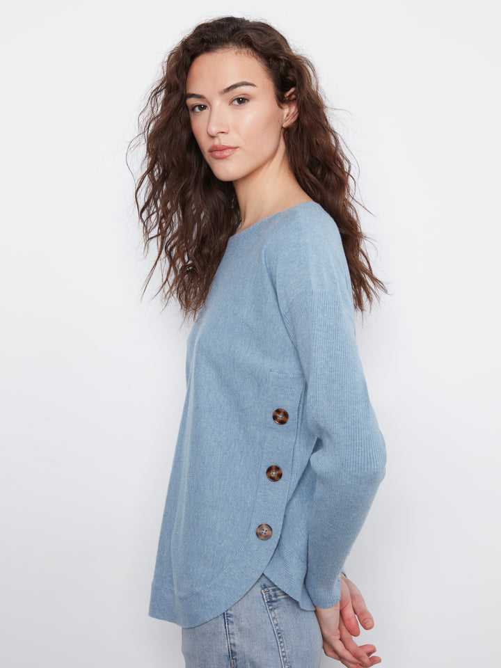 Heather Storm Side Button Plush Sweater