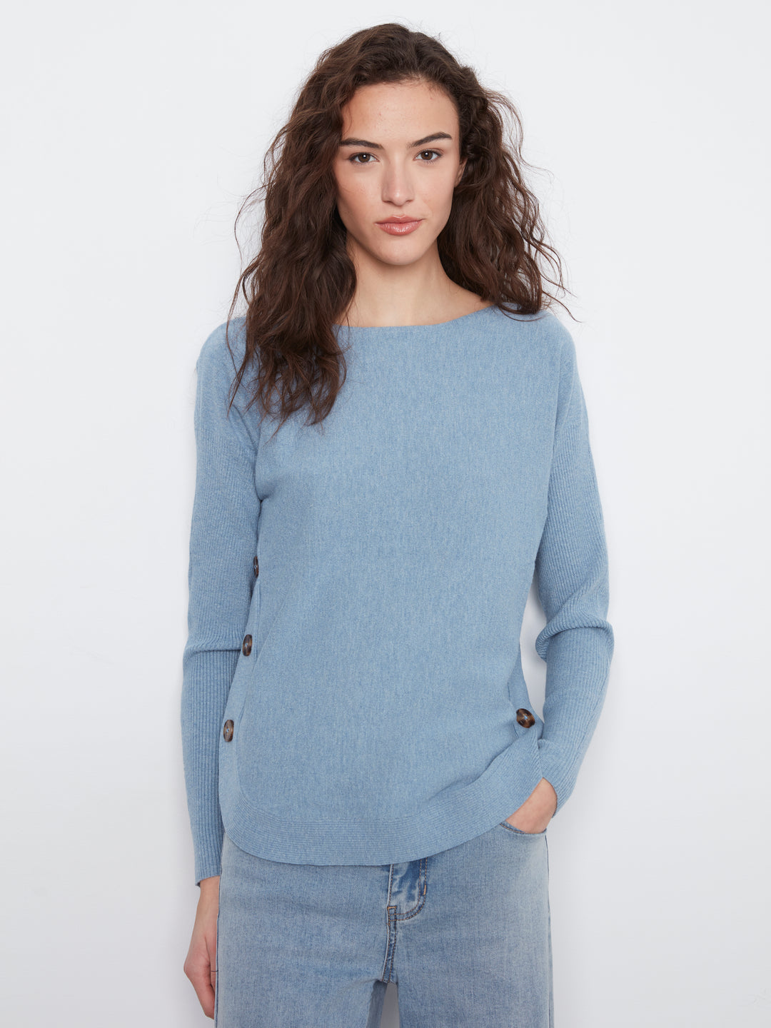 Heather Storm Side Button Plush Sweater
