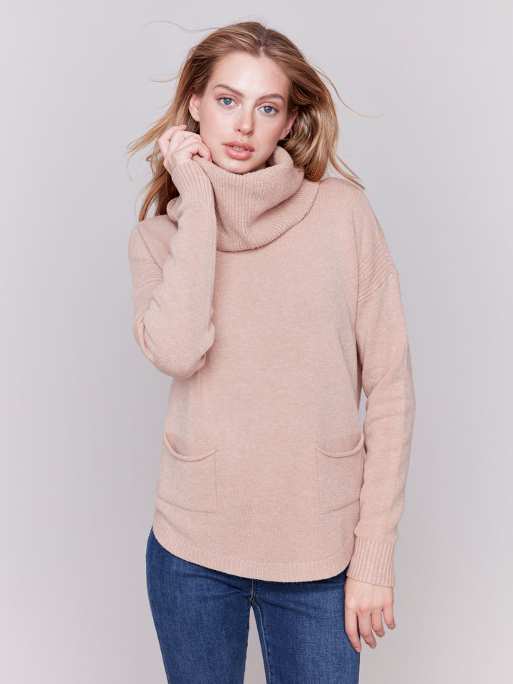 Heather Truffle Sweater With Detachable Scarf