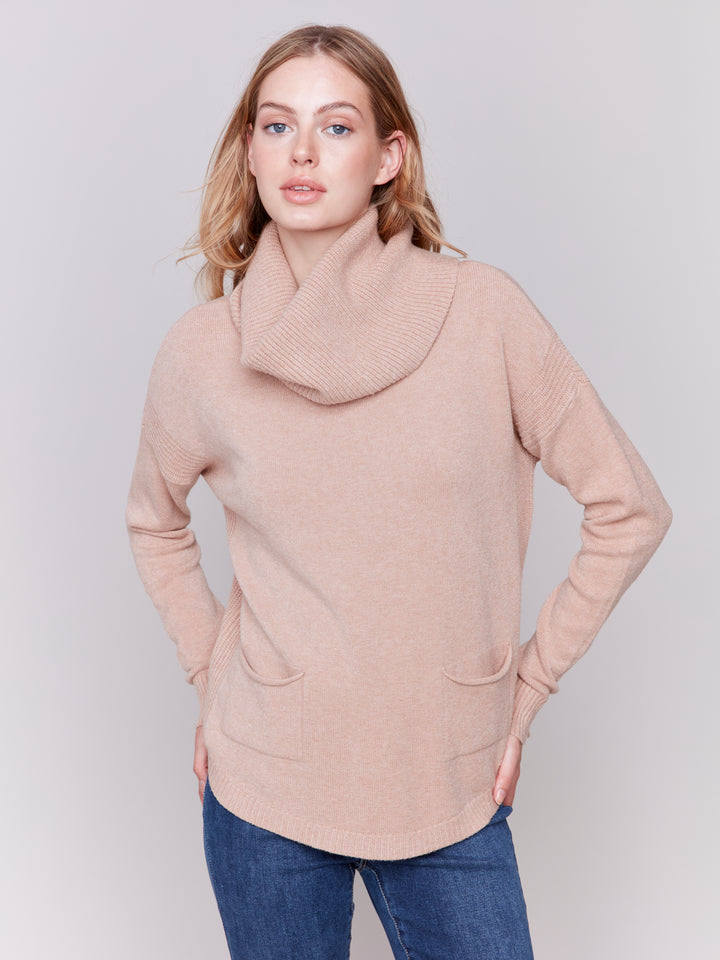 Heather Truffle Sweater With Detachable Scarf