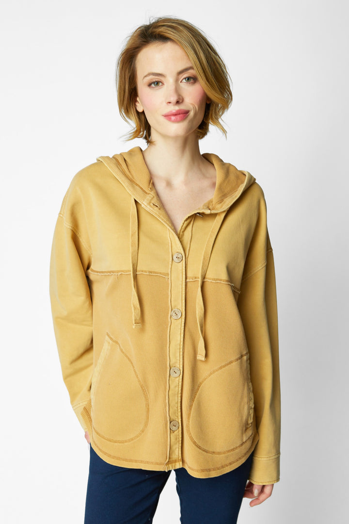 Honey Mixed Texture Waffle Knit Hoodie Jacket