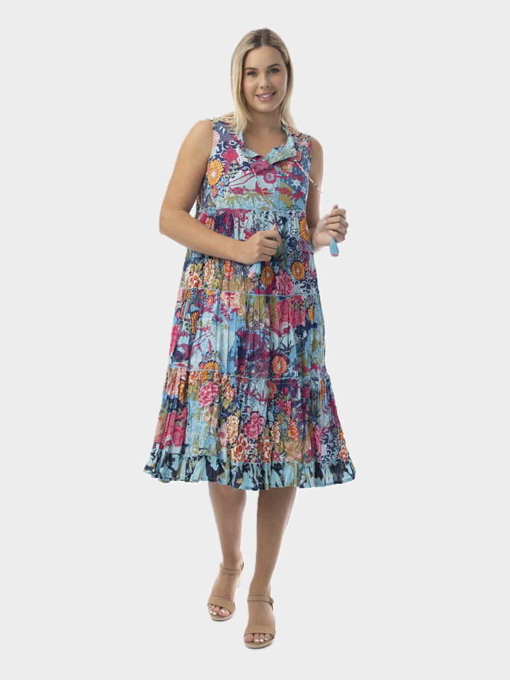 Ikebana Layered Sleeveless Crinkle Dress