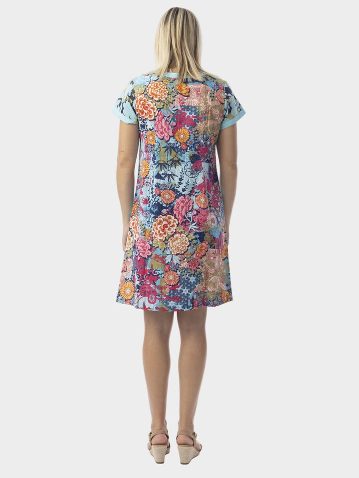 Ikebana Patch Print Short Sleeve Dress
