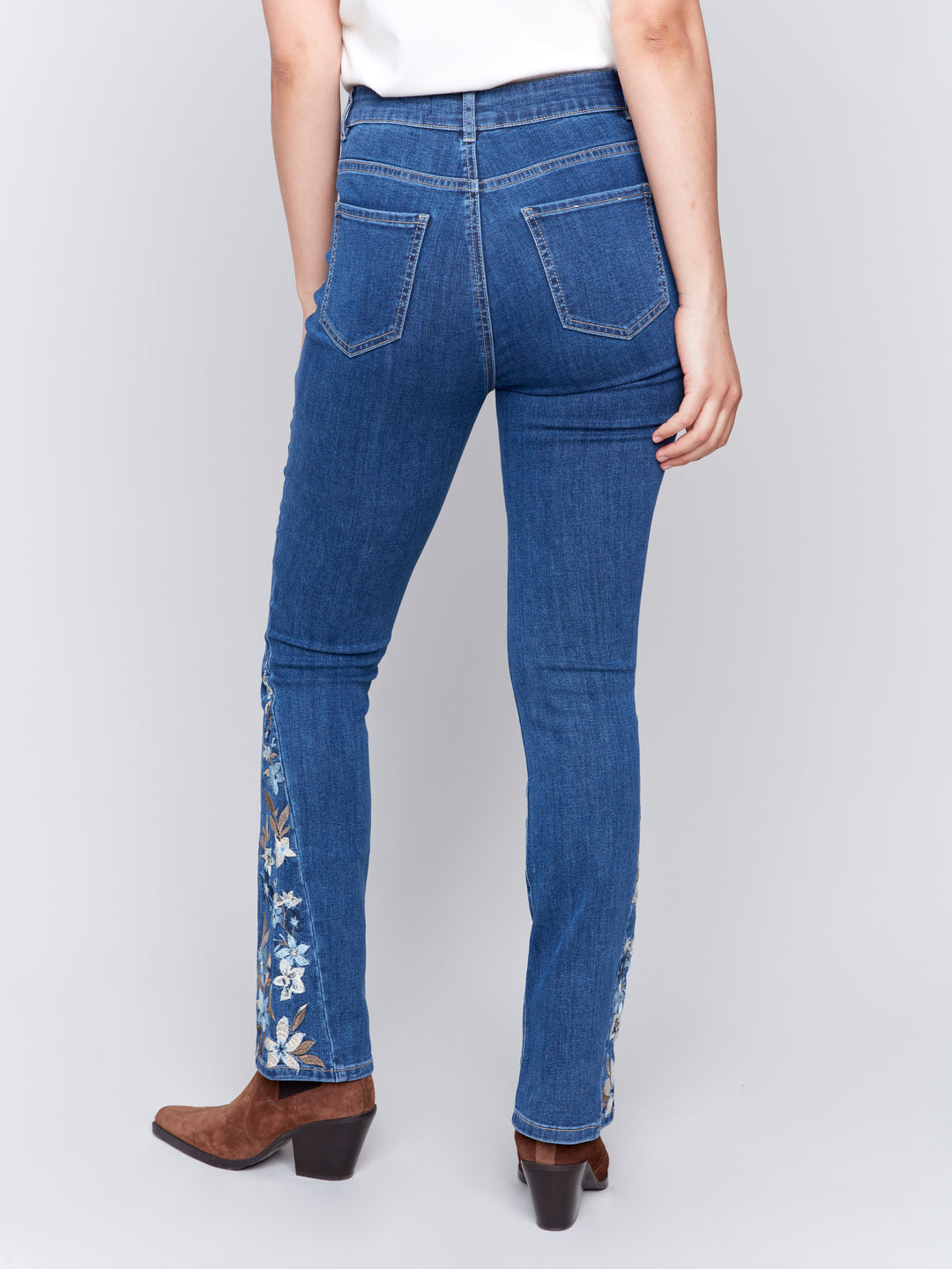 Indigo Bootleg Side Embroidered Jean