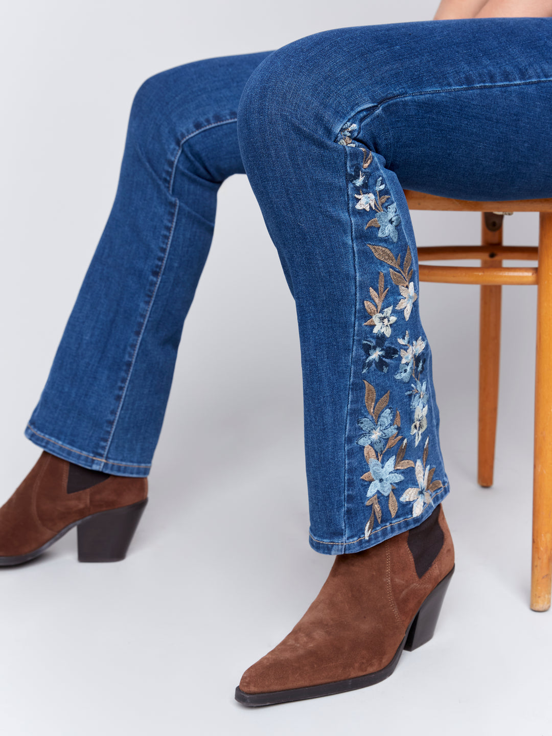 Indigo Bootleg Side Embroidered Jean