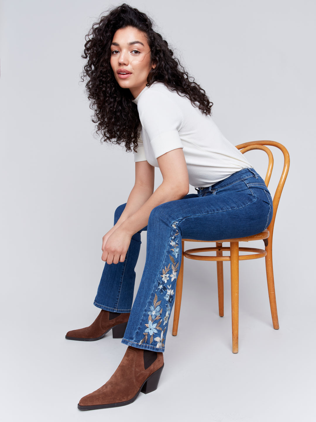 Indigo Bootleg Side Embroidered Jean