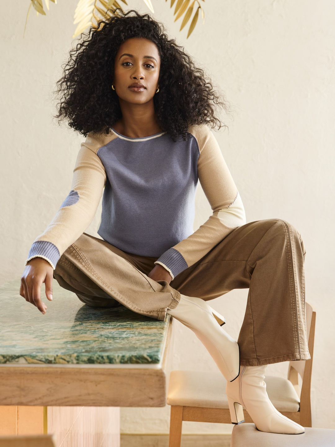 Indigo Contrast Embroidered Sweater