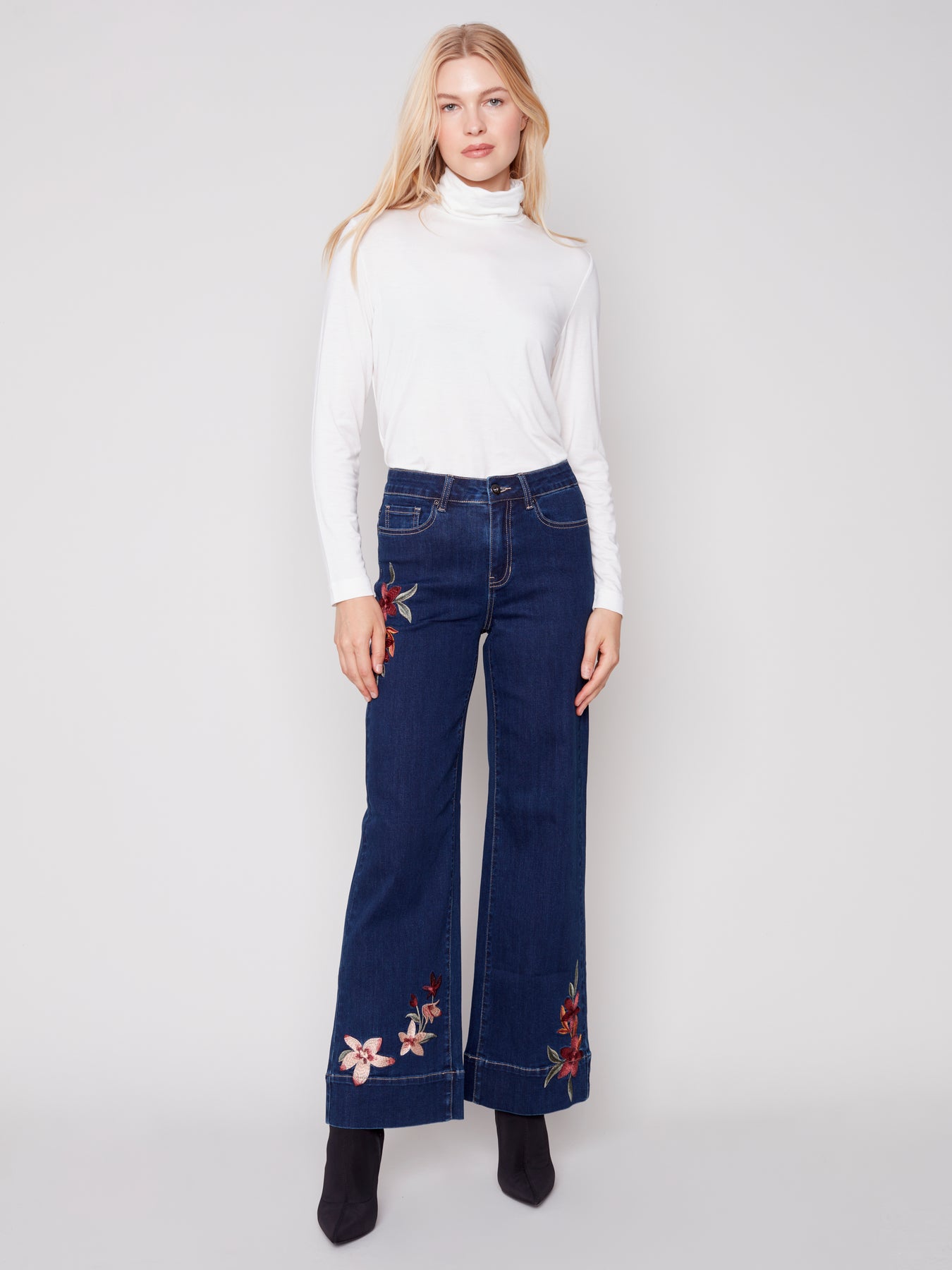 Indigo Embroidered Flare Jean | Cathy Allan Ladieswear