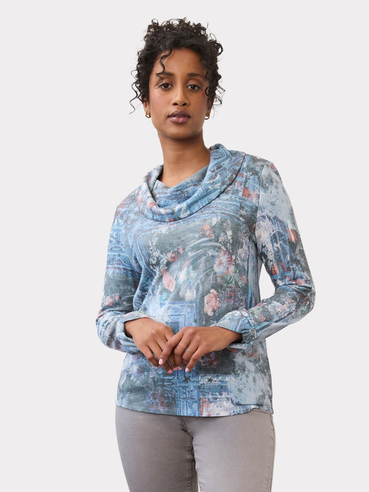 Indigo Gallery Print Cowl Neck Top