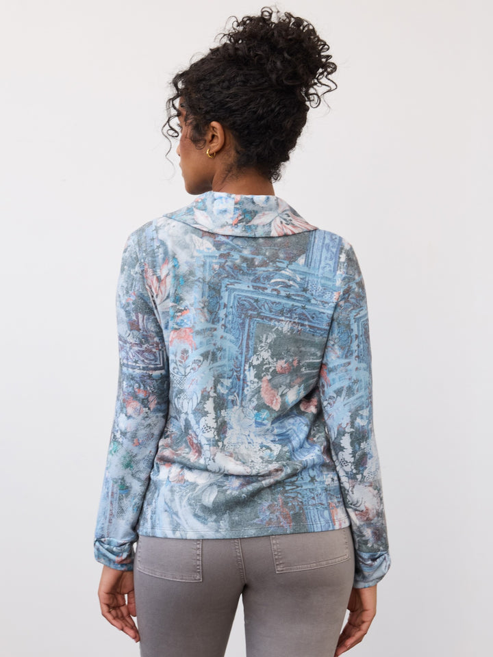 Indigo Gallery Print Cowl Neck Top