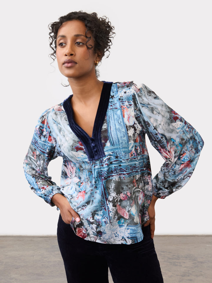 Indigo Gallery Velvet Trim V-Neck Top