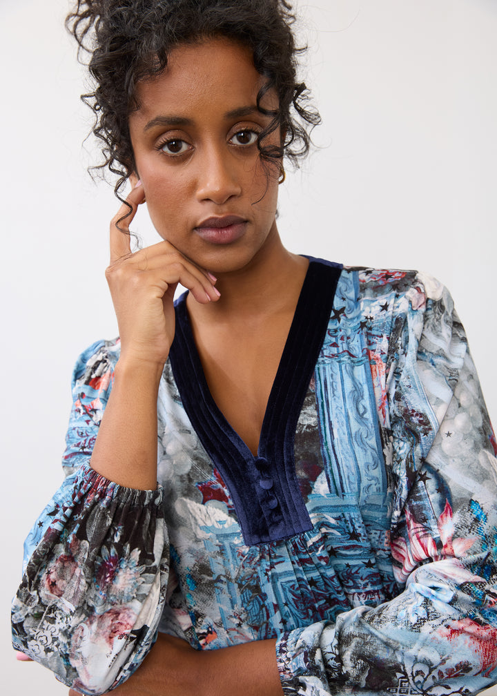 Indigo Gallery Velvet Trim V-Neck Top