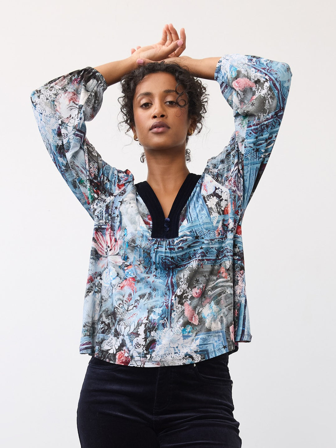 Indigo Gallery Velvet Trim V-Neck Top
