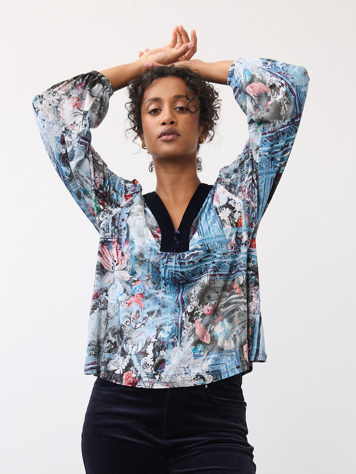 Indigo Gallery Velvet Trim V-Neck Top