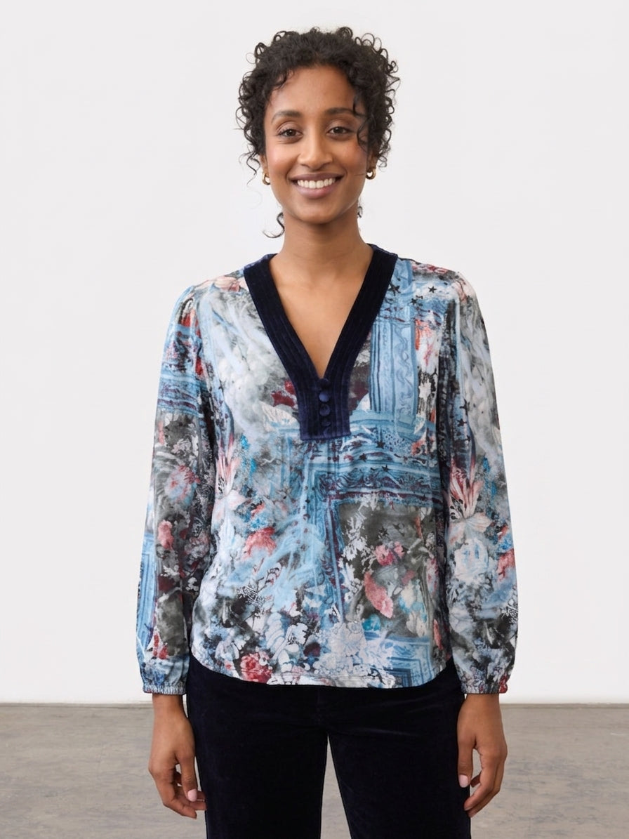 Indigo Gallery Velvet Trim V-Neck Top
