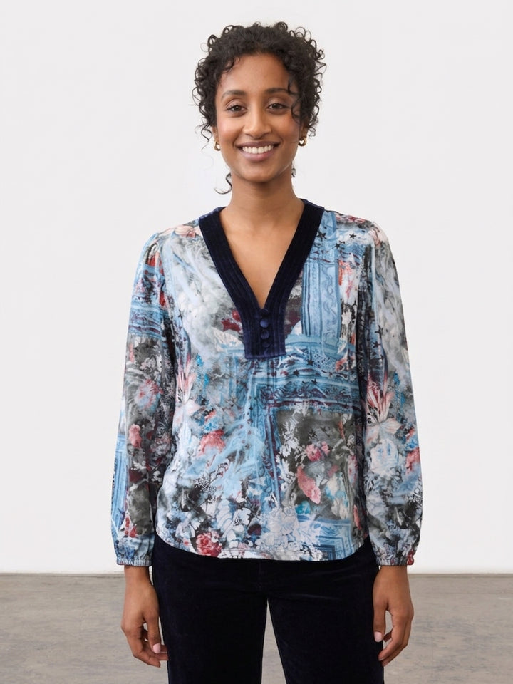 Indigo Gallery Velvet Trim V-Neck Top
