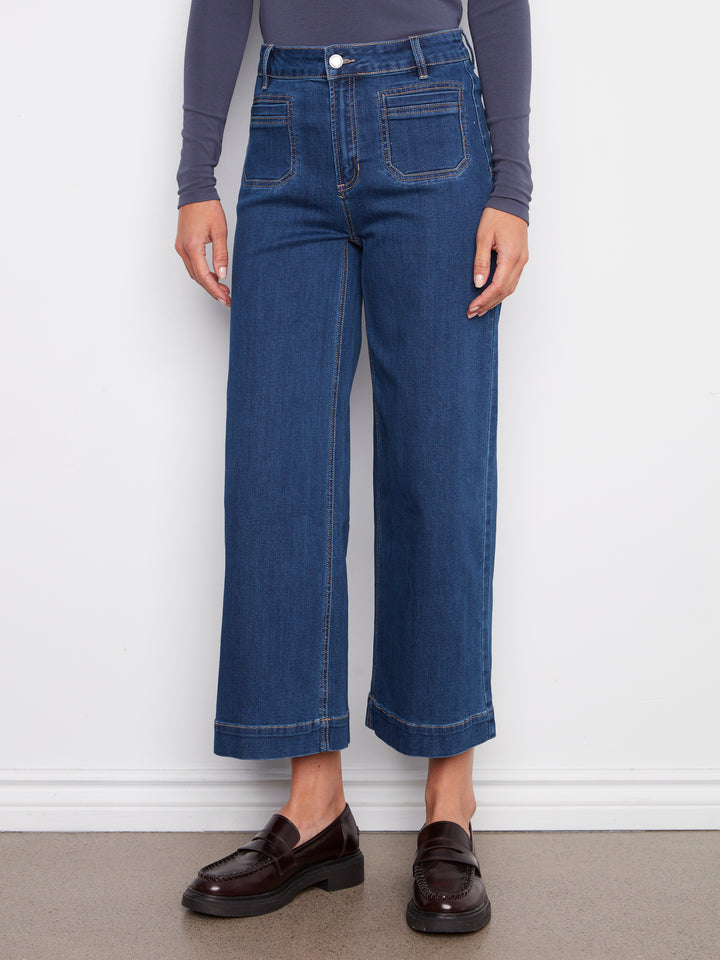 Indigo Patch Pocket Cropped Flare Jean