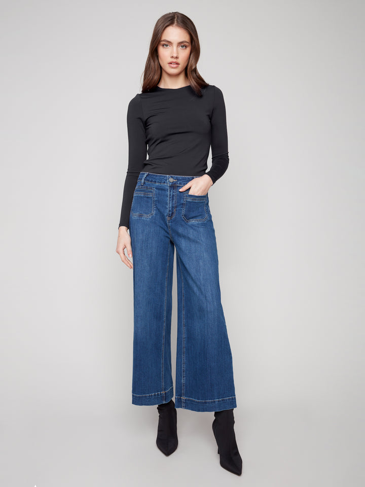 Indigo Patch Pocket Cropped Flare Jean