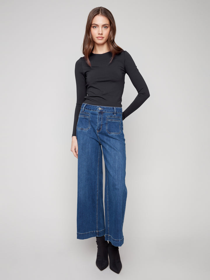Indigo Patch Pocket Cropped Flare Jean