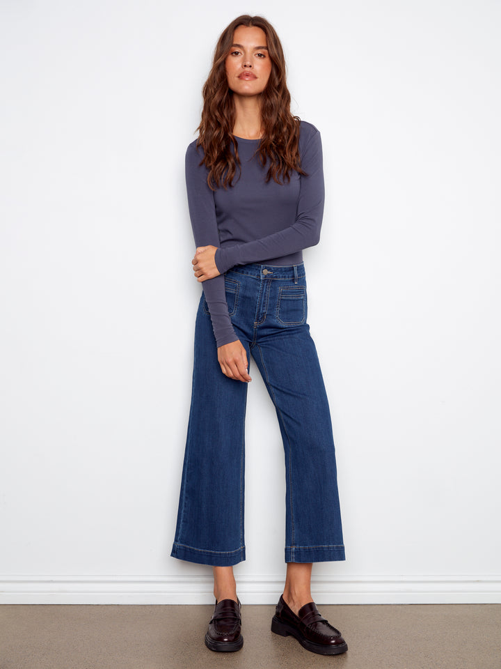 Indigo Patch Pocket Cropped Flare Jean
