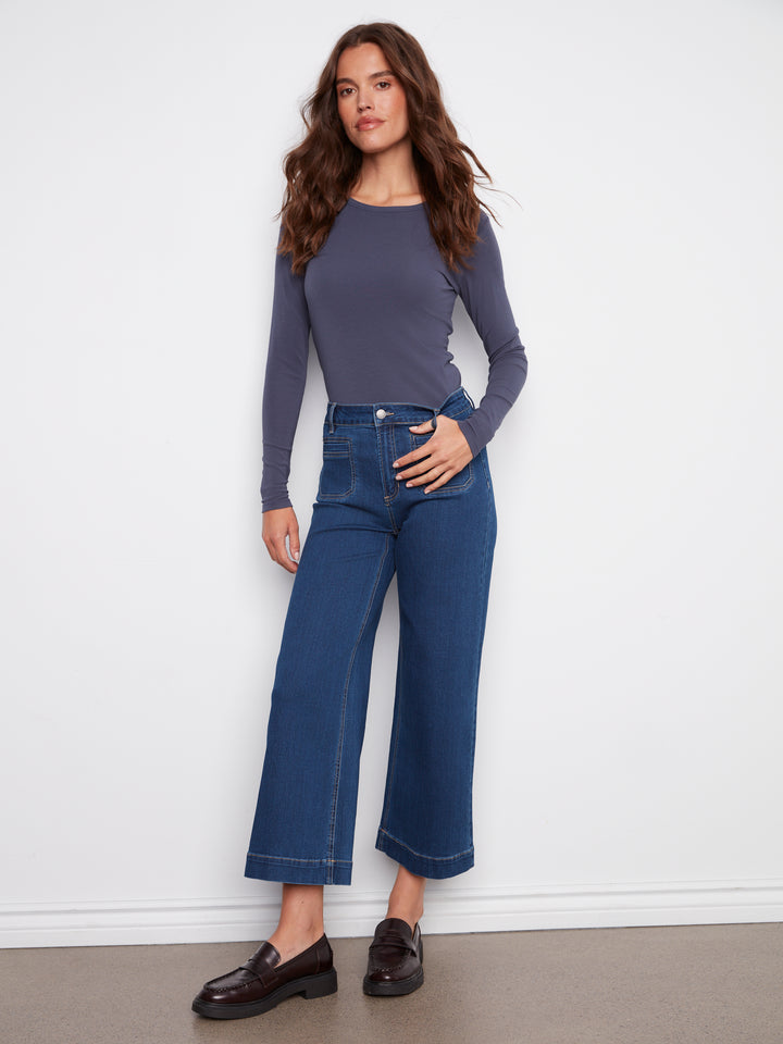 Indigo Patch Pocket Cropped Flare Jean