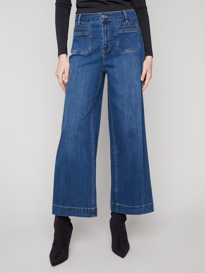 Indigo Patch Pocket Cropped Flare Jean